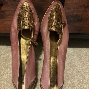Vintage chandlers women’s leofers flats Elegant Pink and Gold Women's Shoes